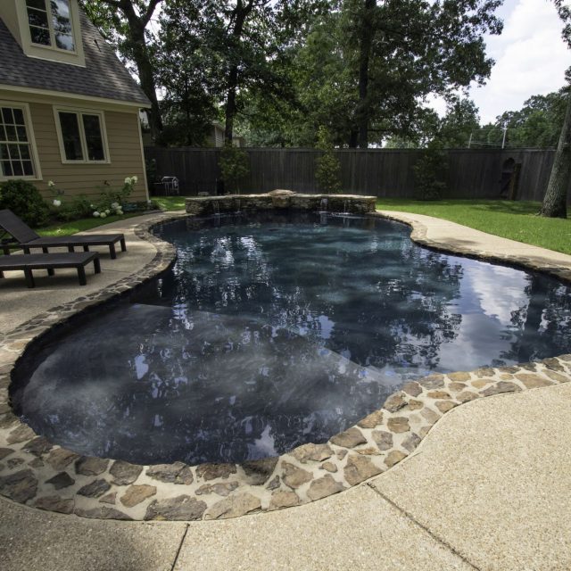 freeform pool with sunbeds