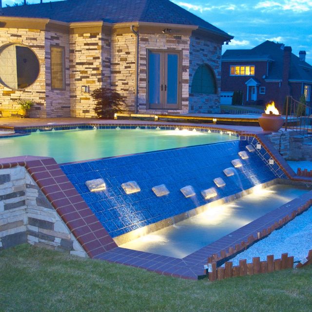 geometric pool with lights