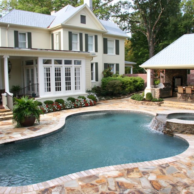 freeform pool in garden